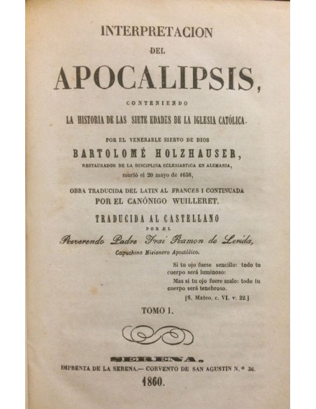 Interpretación del Apocalipsis. Tomo I (Usado)