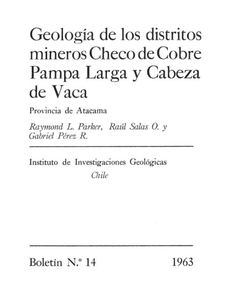 Geología de los distritos mineros Checo de Cobre, Pampa Larga y Cabeza de Vaca (Usado)